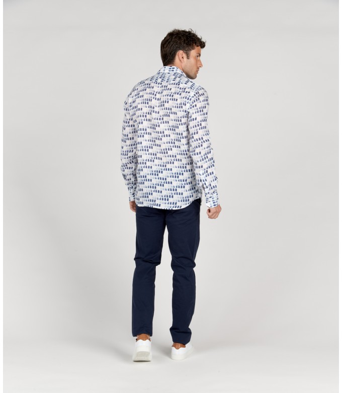 NAILS - Chemise lin imprimé peinture marine