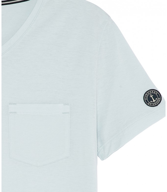 NECK - Cotton V-neck tee-shirt, light blue