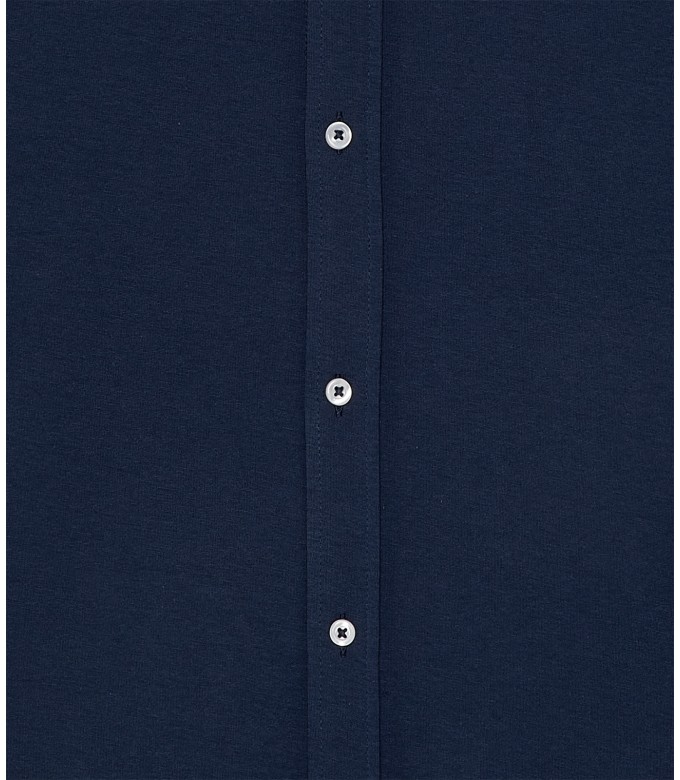 STUART - Chemise en jersey coton fin uni slim-fit, marine