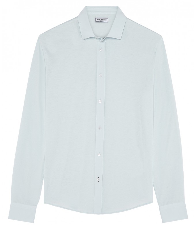 STUART - Chemise en jersey coton fin uni slim-fit, ciel