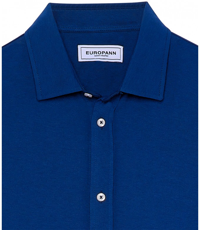 STUART - Chemise jersey coton slim-fit indigo