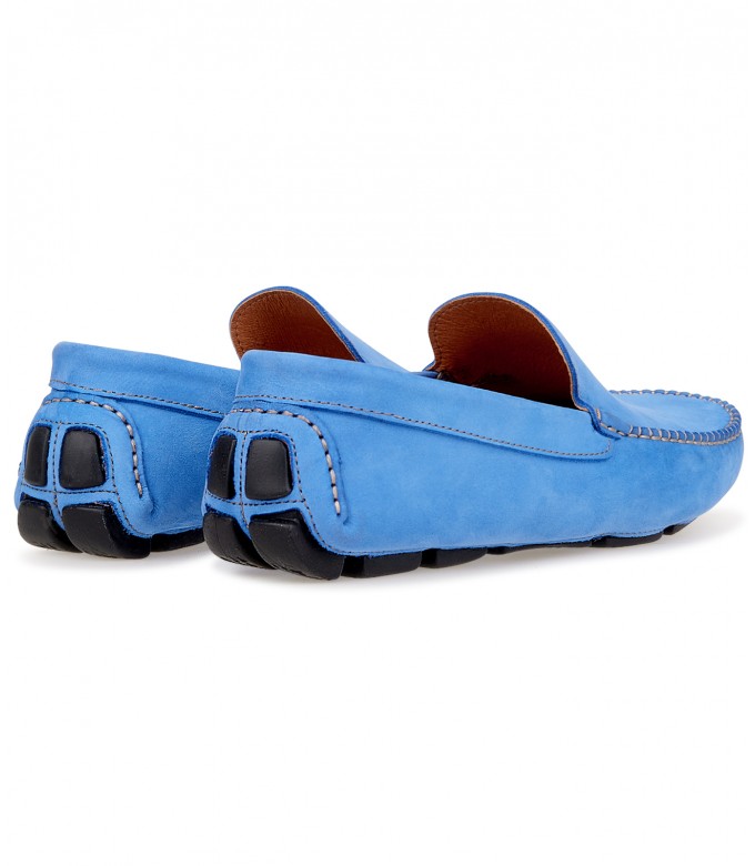 Men's ocean blue moccasins in nubuck.