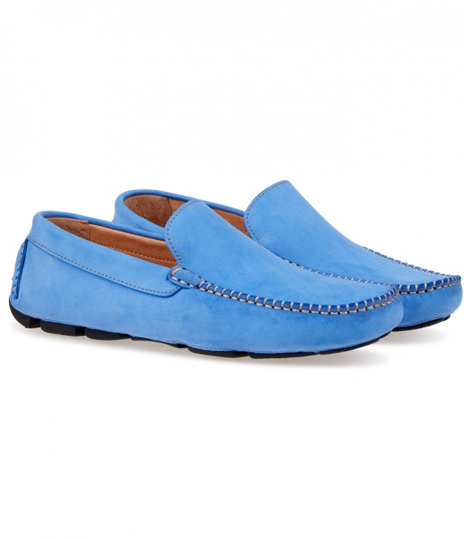 Men's ocean blue moccasins in nubuck.