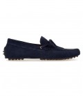 MILANO - Navy blue suede calfskin loafers
