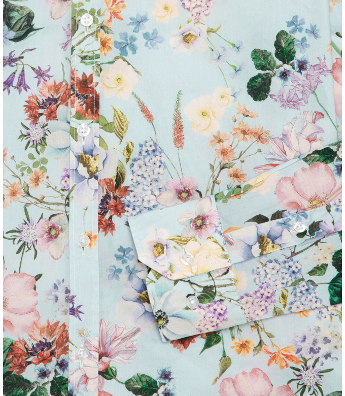 FLOWER - Cotton sky blue flower printed shirt