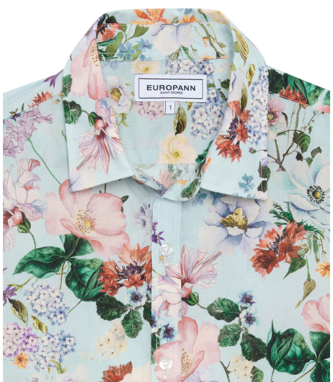 FLOWER - Cotton sky blue flower printed shirt