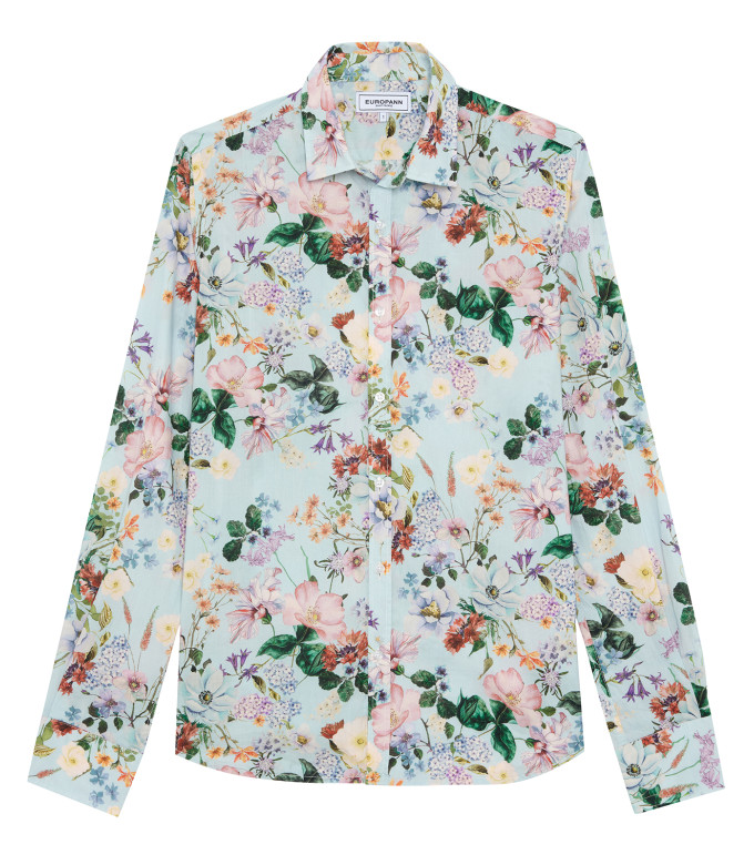 FLOWER - Chemise coton imprimé fleurie ciel
