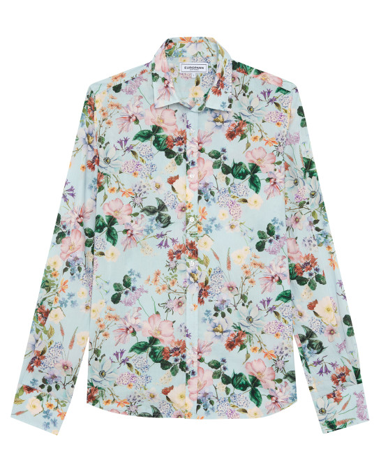 FLOWER - Cotton sky blue flower printed shirt