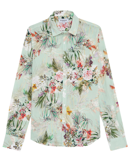 LUC - Chemise coton imprimé fleurie Aqua