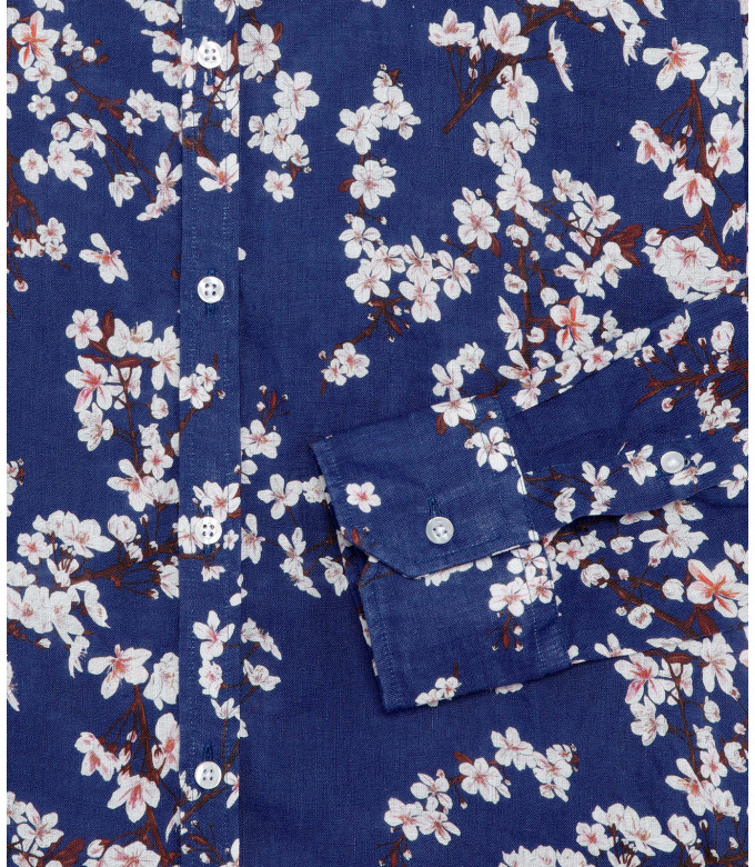 CIRO - Indigo Japanese flower print linen shirt