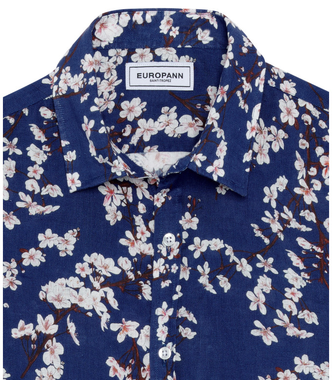 CIRO - Indigo Japanese flower print linen shirt
