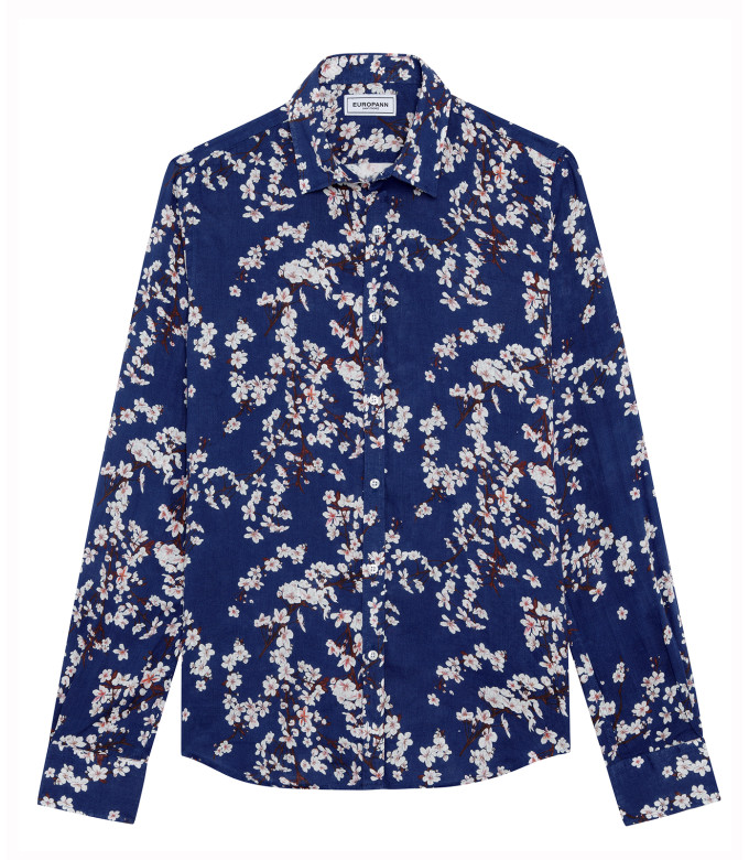 CIRO - Indigo Japanese flower print linen shirt