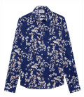 CIRO - Chemise lin imprimé motif fleur japonaise indigo