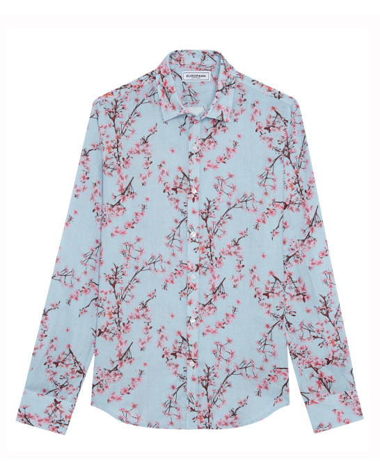 CIRO - Sky Japanese flower print linen shirt