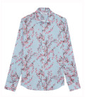 CIRO - Chemise lin imprimé motif fleur japonaise ciel