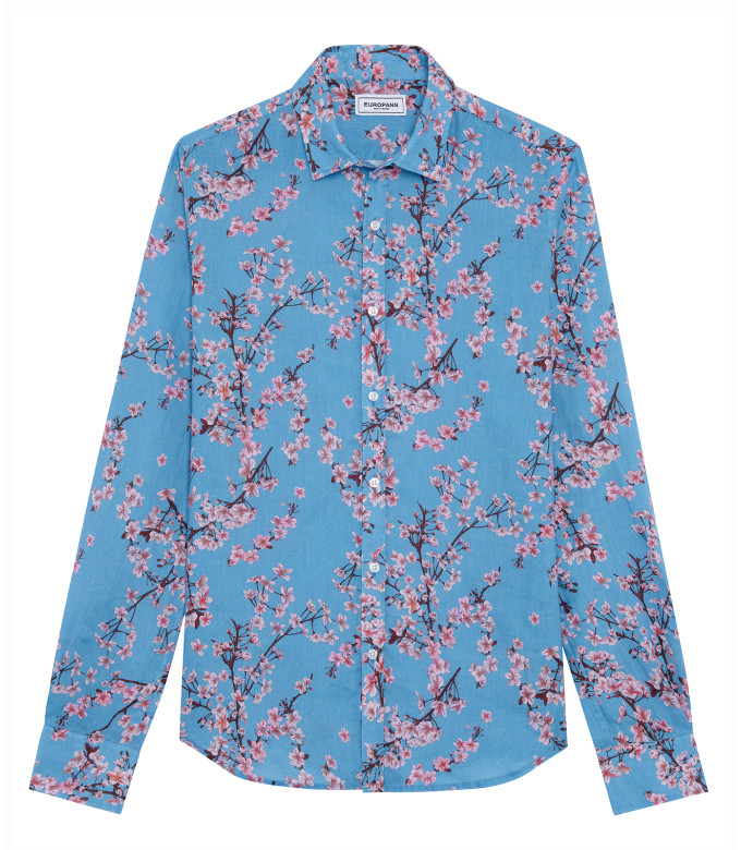 CIRO - ocean Japanese flower print linen shirt