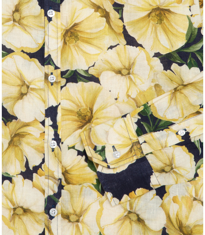SUNNY - Summer flower print linen shirt