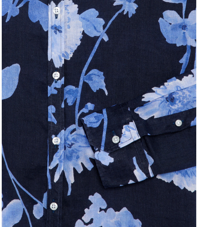ELIAS - Chemise en lin imprimé fleur bleuet