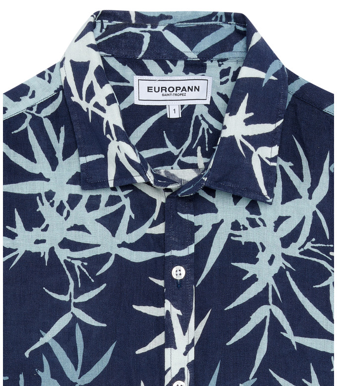 RALF - Navy blue floral print linen shirt