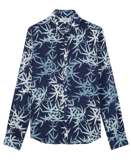 RALF - Navy blue floral print linen shirt