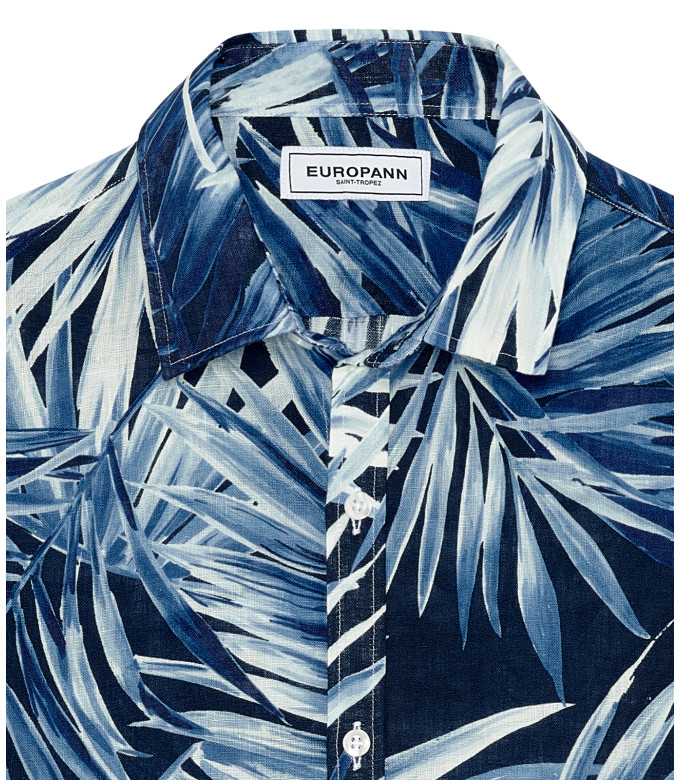KANYE - Chemise en lin imprimé fleurie marine
