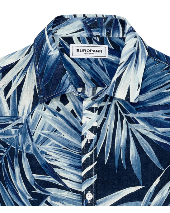 KANYE - Marine floral print linen shirt