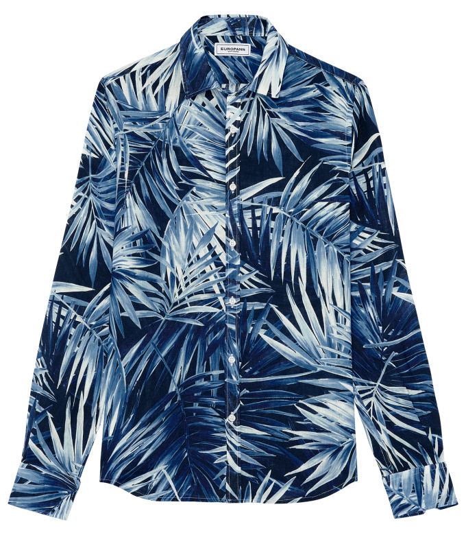 KANYE - Chemise en lin imprimé fleurie marine