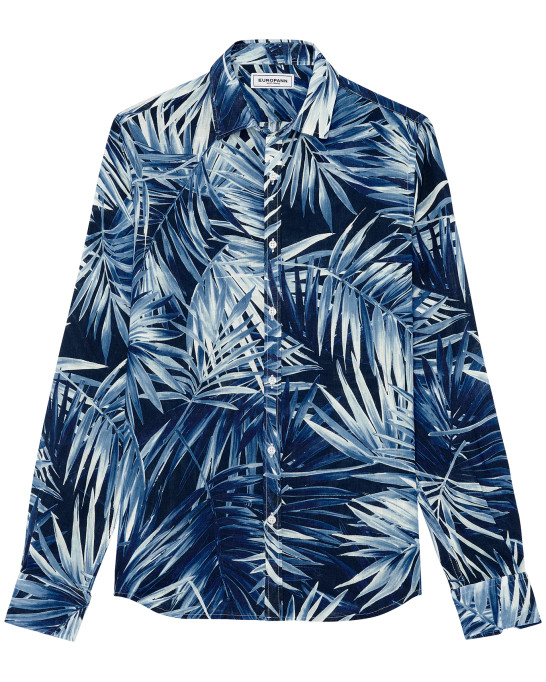 KANYE - Chemise en lin imprimé fleurie marine