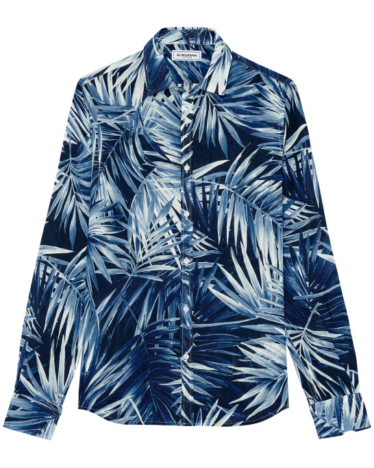 KANYE - Marine floral print linen shirt