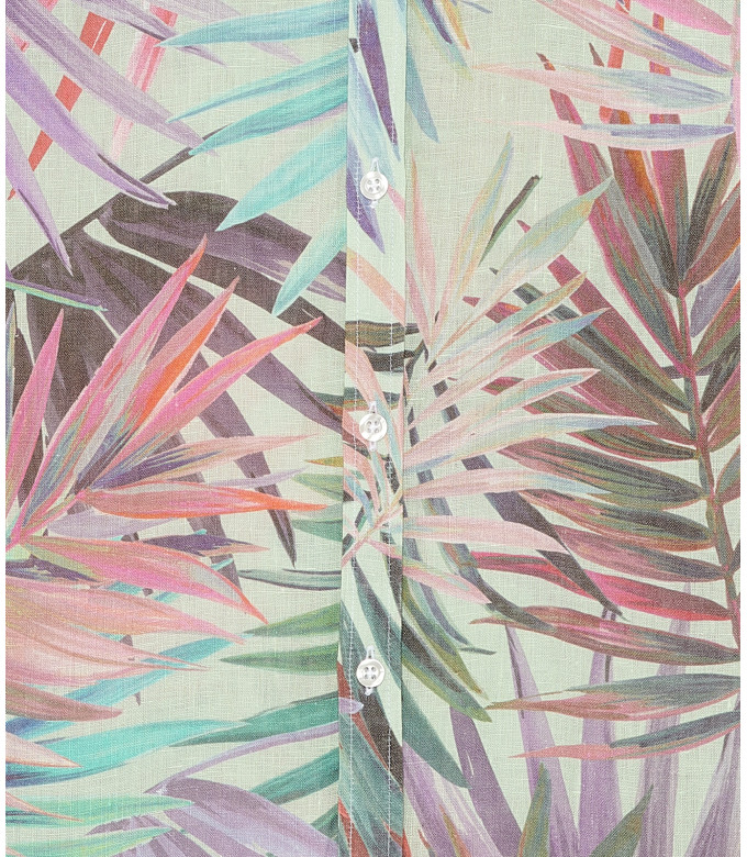 KANYE - Aqua floral print linen shirt