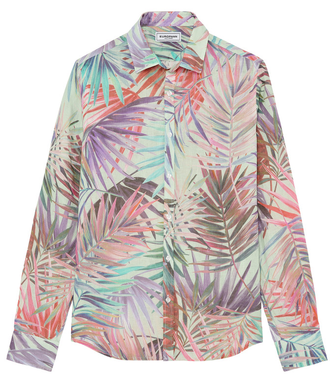 KANYE - Chemise en lin imprimé fleurie aqua