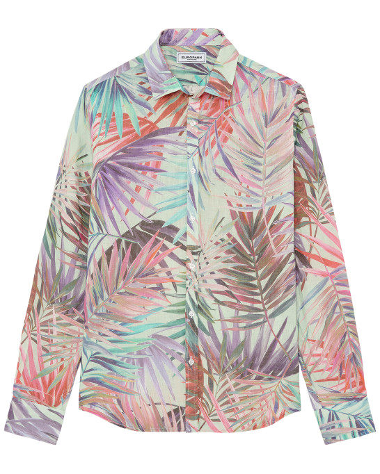 KANYE - Chemise en lin imprimé fleurie aqua