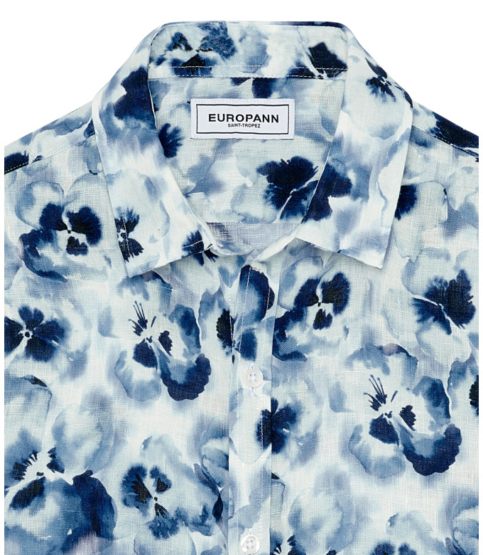 ADAM - Chemise lin imprimé blanc