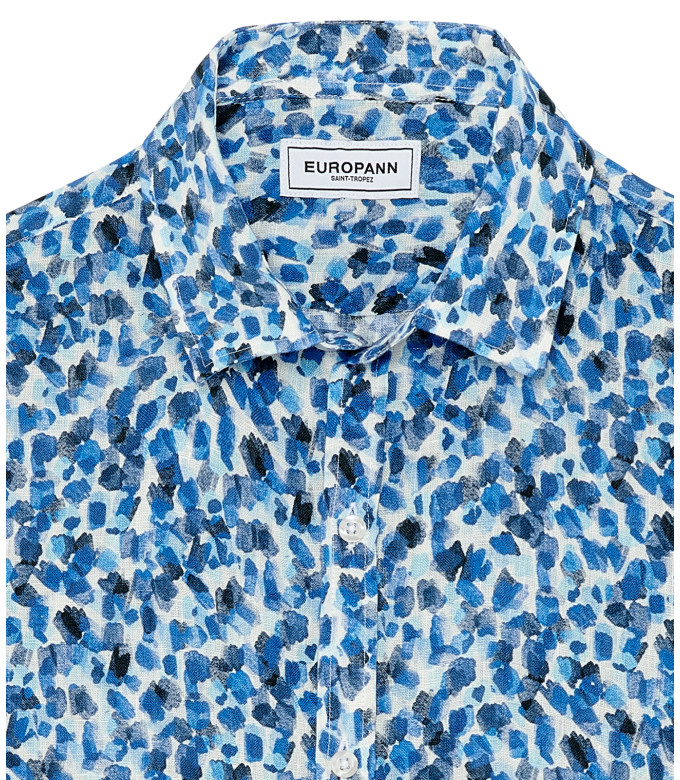 COOPER - Chemise en lin imprimé léopard coloris marine