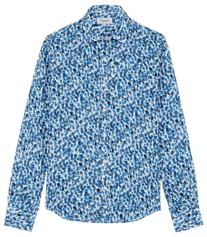 COOPER - Chemise en lin imprimé léopard coloris marine