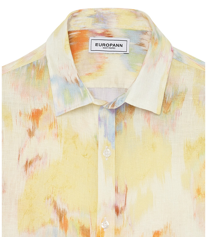 ADRIAN - Printed linen shirt with yellow floral motifs