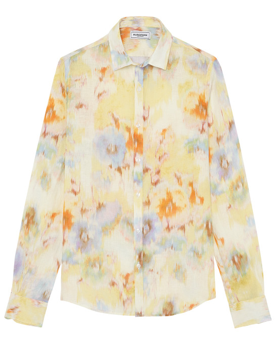 ADRIAN - Chemise imprimé en lin motifs floral jaune