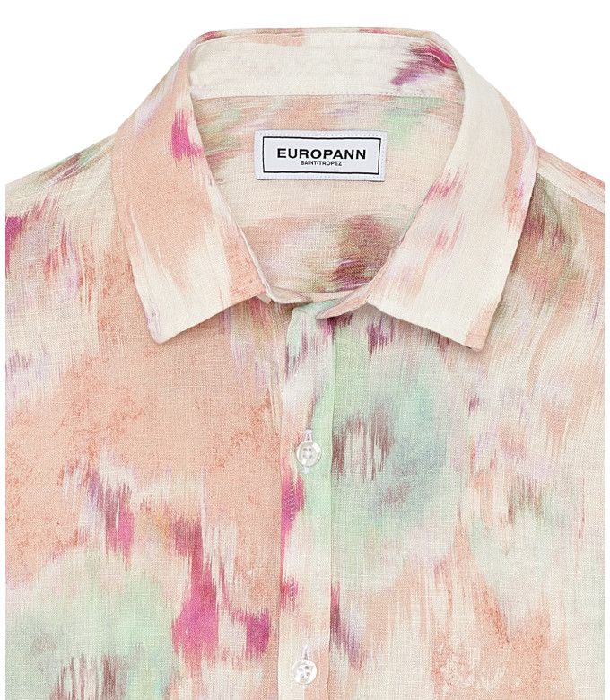 ADRIAN - Printed linen shirt with pink floral motifs