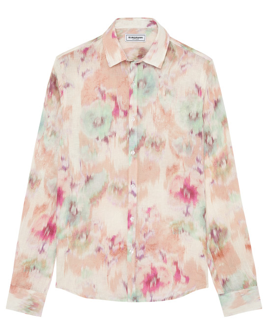 ADRIAN - Chemise imprimé en lin motifs floral rose