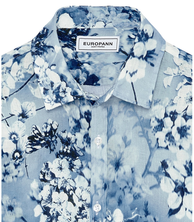 LORD - Indigo floral printed linen shirt
