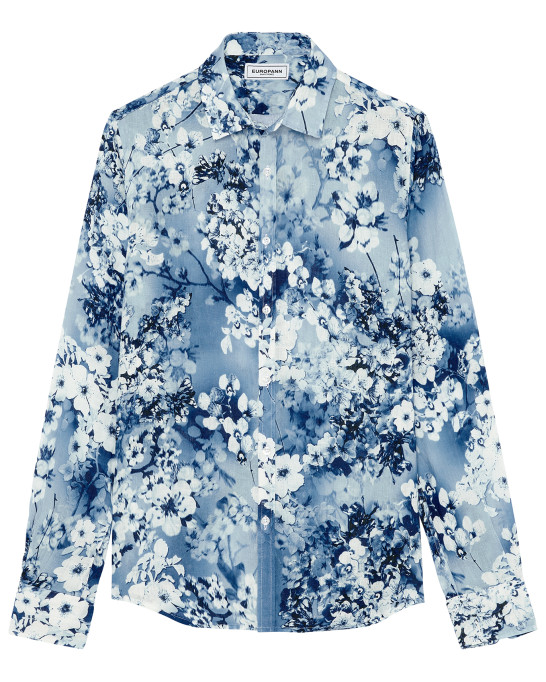 LORD - Indigo floral printed linen shirt