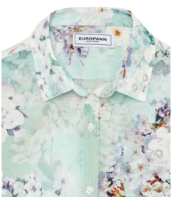 LORD - Aqua floral printed linen shirt