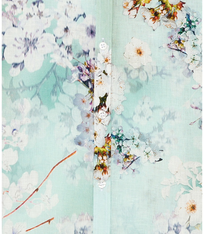 LORD- Chemise lin imprimé fleurie Aqua