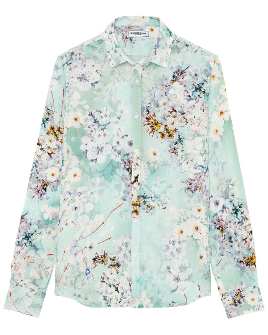 LORD- Chemise lin imprimé fleurie Aqua