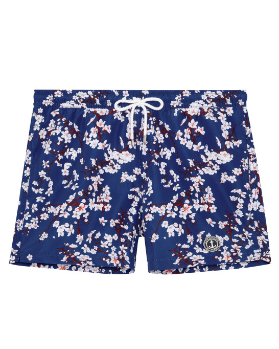 THEO Indigo Japanese flower print swim shorts