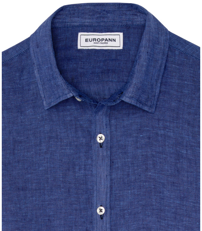 JONAS - Plain linen shirt indigo