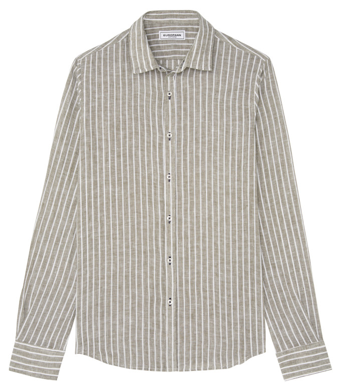 TENNIS -Linen striped shirt khaki