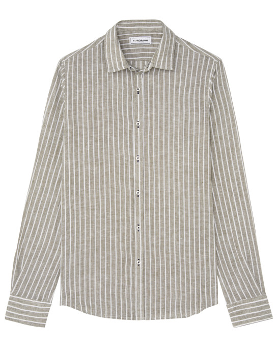 TENNIS -Linen striped shirt khaki