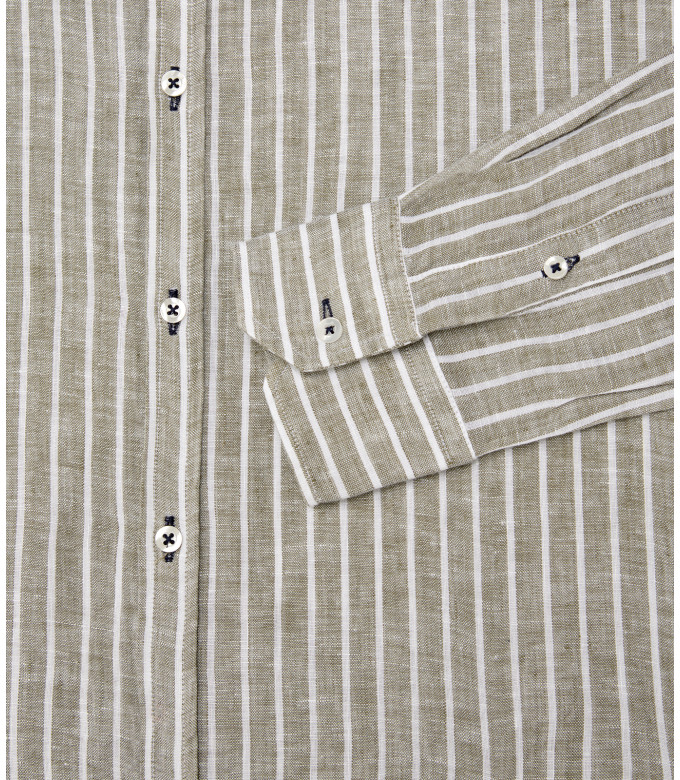 TENNIS -Linen striped shirt khaki