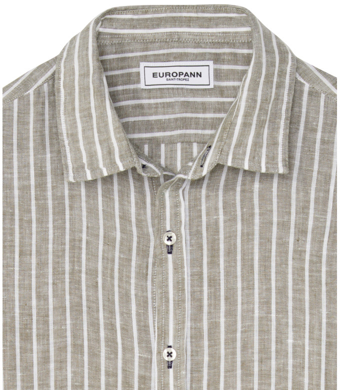 TENNIS -Linen striped shirt khaki